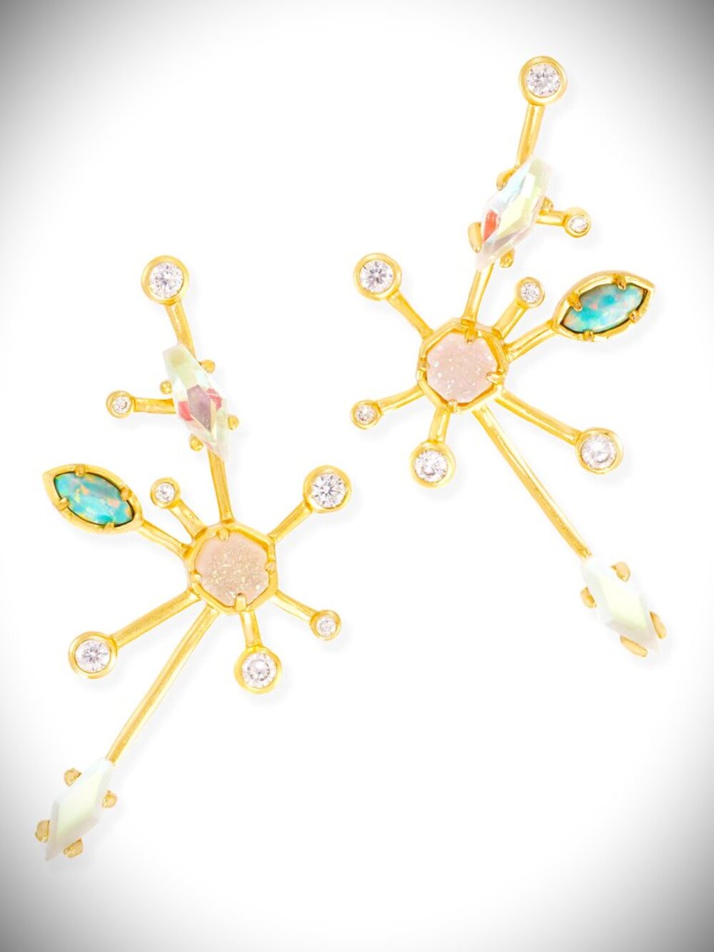 KENDRA SCOTT Matilda Druzy Kyocera Opal Dichroic Glass Ear Climbers in Gold